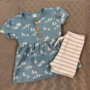 Little Road Co. Girls Blue Mountain Outfit with Striped Pants ~ 2T